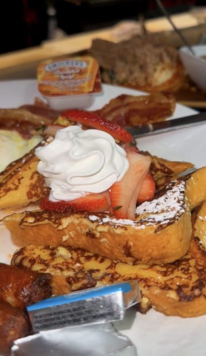 French toast with strawberries and whipped cream